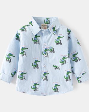 Boys Blue Shirt Crocodile Print